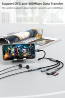 NÖRDIC USB-C Splitter 1 to 3, 1xUSB-C 1xUSB-C PD60W 1x3.5mm Headphone Jack OTG Cable