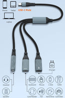 NÖRDIC USB-C Splitter 1 to 3, 1xUSB-C 1xUSB-C PD60W 1x3.5mm Headphone Jack OTG Cable