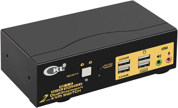 KVM 2x2 DP Switch Dual Monitor Displayport 1.2 4K60Hz 4:4:4 with 2x3.5mm and 4xUSB-A