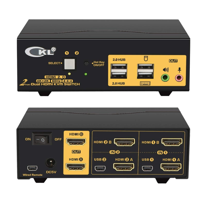 KVM 2x2 HDMI Switch Dual Monitor HDMI2.0 4K60Hz 4:4:4 with 1x3.5mm and 4xUSB-A