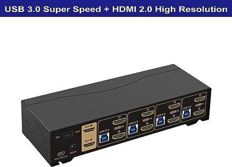 KVM 4x2 HDMI Switch Dual Monitor HDMI2.0 4K60Hz 4:4:4 with 1x3.5mm and 4xUSB-A