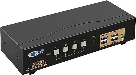 KVM 4x2 HDMI Switch Dual Monitor HDMI2.0 4K60Hz 4:4:4 with 1x3.5mm and 4xUSB-A