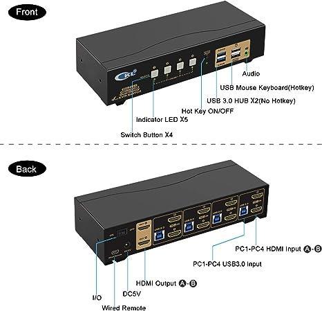 KVM 4x2 HDMI Switch Dual Monitor HDMI2.0 4K60Hz 4:4:4 with 1x3.5mm and 4xUSB-A