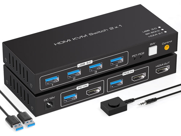 NÖRDIC KVM switch 2 to 1 HDMI to HDMI, 8K60Hz/4K120Hz, 4x USB-A