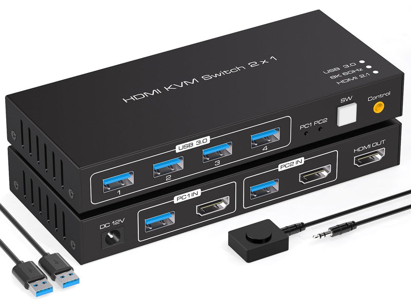 NÖRDIC KVM switch 2 to 1 HDMI to HDMI, 8K60Hz/4K120Hz, 4x USB-A