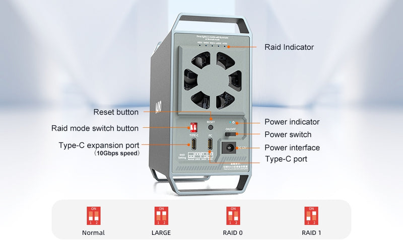 MAIWO K35282C USB-C 3.1 External Cabinet Aluminum for 2x 3.5" SATA HDD with support for RAID