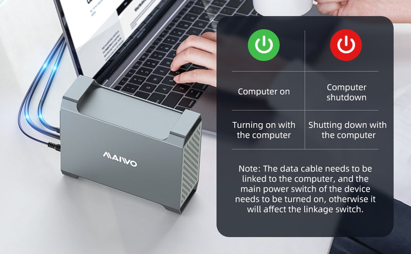 MAIWO K35282C USB-C 3.1 External Cabinet Aluminum for 2x 3.5" SATA HDD with support for RAID