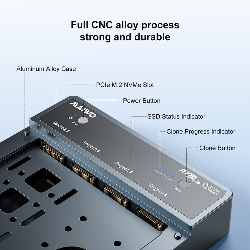 Maiwo 4-slot M.2 NVMe SSD Docking station with cloning function, USB 4.0 Type-C 40Gbps