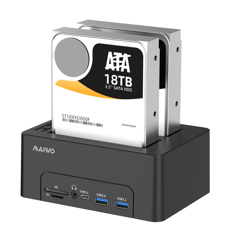 Maiwo HDD Dual docking station with clone 10Gbps HDMI 4K60Hz Giga Lan Card Reader SD and MicroSD USB HUB 2xUSB-A and 2xUSB-C