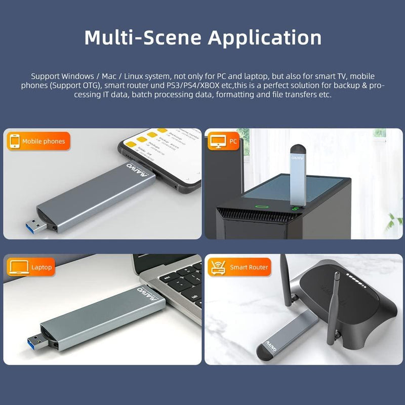 Maiwo K1683P2 External cabinet M.2 NVMe and SATA SSD to USB and USB A C 10Gbps B Key and Key B & M UASP 2280 2260 2242 2230 aluminimu