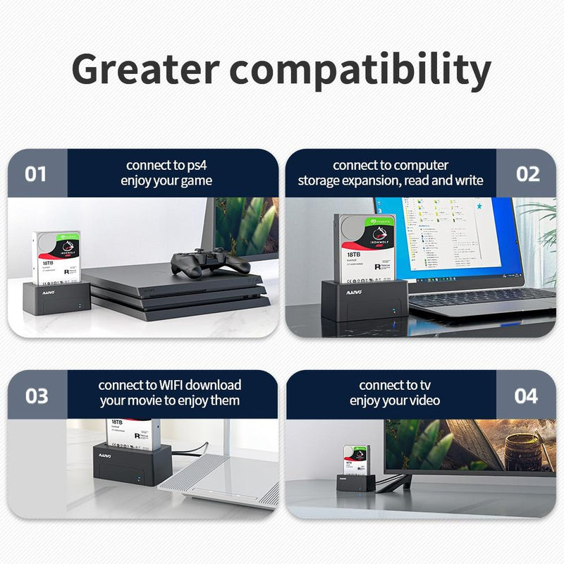 Maiwo K308 USB 3.1 GEN1 5Gbps Dockningsstation för 1st 2,5/3,5" SATA HDD/SSD upp till 14TB med stöd för UASP