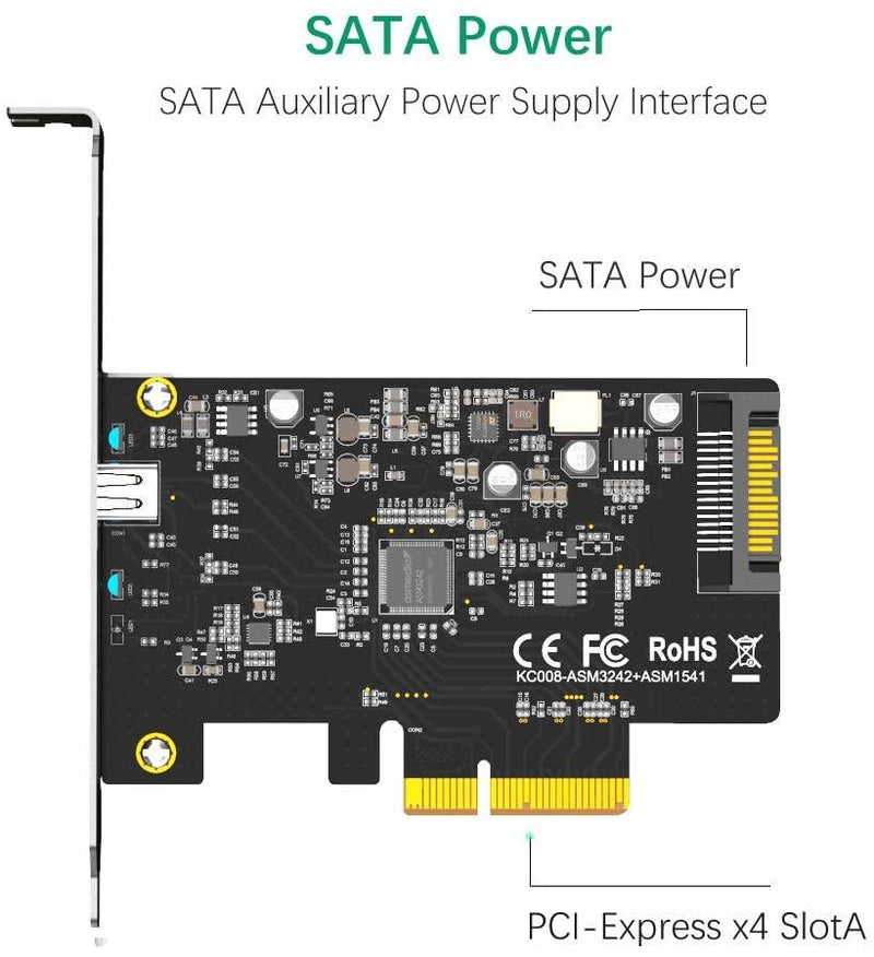 Maiwo KC008 x4 PCI Express card to 1x external USB Type C 20 Gbps USB 3.2 Gen 2x2 PCIe 3.0 x4