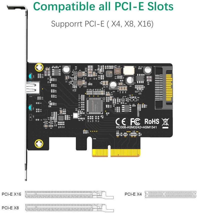 Maiwo KC008 x4 PCI Express card to 1x external USB Type C 20 Gbps USB 3.2 Gen 2x2 PCIe 3.0 x4