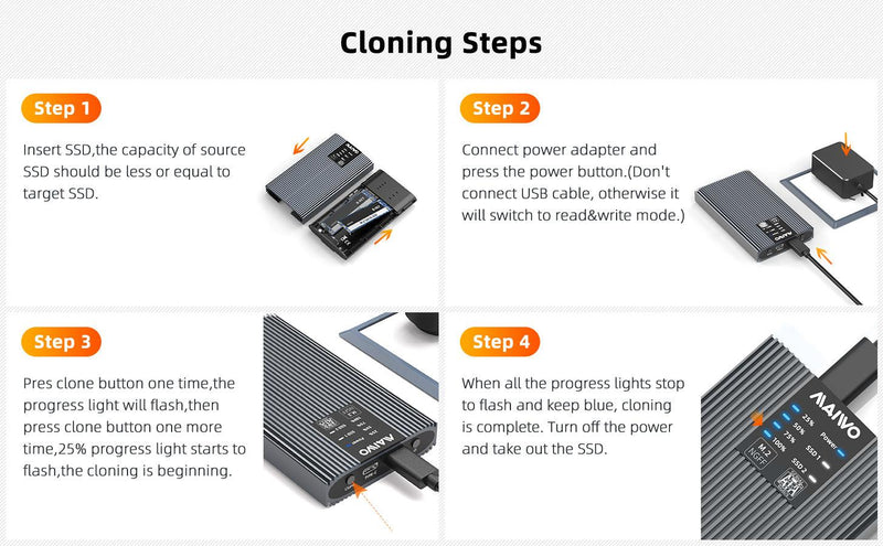 Maiwo external enclosure for hard drive cloning M.2 SATA SSD USB3.2 5Gbps 1:1