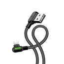 Mcdodo CA-4674 Angled Lightning (Non-MFIs) to the angled USB A cable for syncing and charging on LED black 50cm