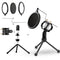 Microphone stands desktop with pop filter and tripod