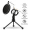 Microphone stands desktop with pop filter and tripod