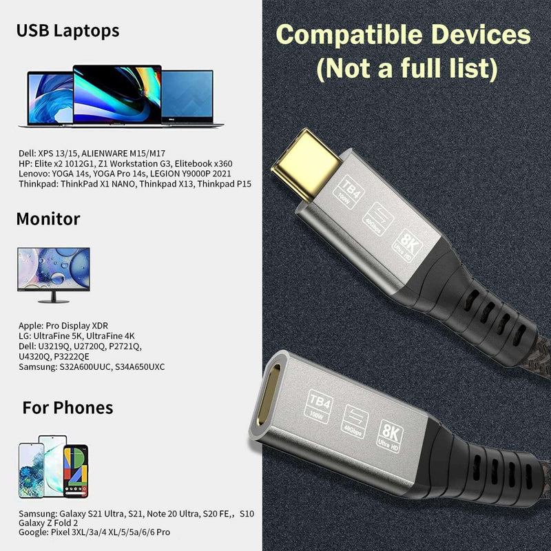 NÖRDIC 0.5m Thunderbolt 4 Extension Cable, USB C Male to Female 240W Fast Charging Cable, 40Gbps 8K 60Hz