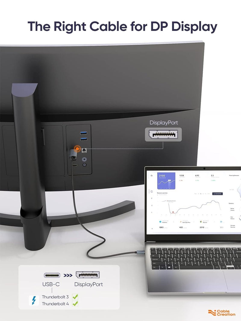 NÖRDIC 0.5m USBC to Displayport cable UHD 4K 60Hz 21.6Gbps DP Alt Mode 1.2 HDCP, Aluminum connectors Space Gray