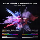 NÖRDIC 1080P Projector Certified for Netflix, Prime Video, Disney+ and YouTube, 300 ANSI lumens, 2.4/5G WiFi 6 support for iOS/Android