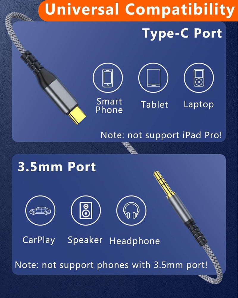 NÖRDIC 1,2m USB-C to 3.5mm Headphone Audio Aux Jack Cable