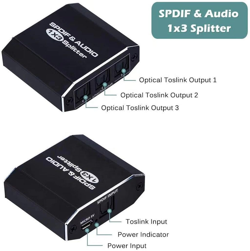 NÖRDIC 1-3 Splitter Optical Audio SPDIF Toslink Cable 1m includes support for Dolby Digital, DTS 5.1 PCM LPCM