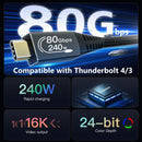 NÖRDIC 1.5m Thunderbolt 5 cable 80Gbps data transfer 240W charging 120Gbps bandwidth 16K60Hz 8K60Hz 4K540Hz