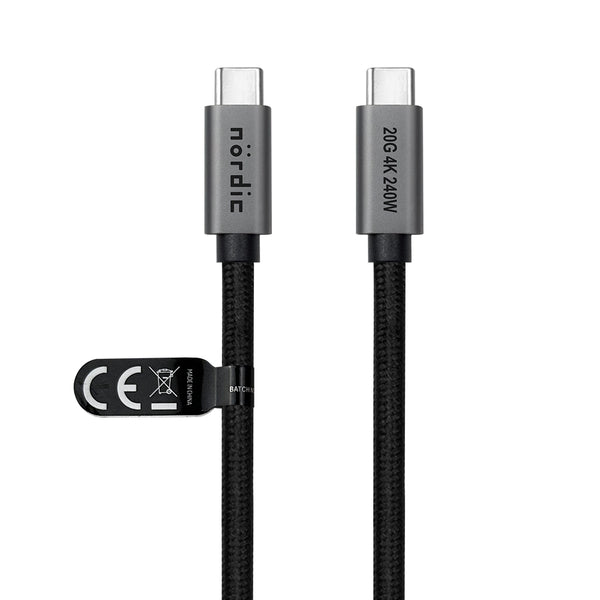 NÖRDIC 1.5 m USB 3.2 Gen 2 USB-C to C nylon braided cable PD3.1 240W 20G 4K60Hz gray