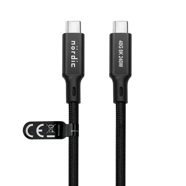NÖRDIC 1.5m USB4 USB-C to C nylon braided cable PD3.1 240W 40G 8K60Hz 4K144Hz Black