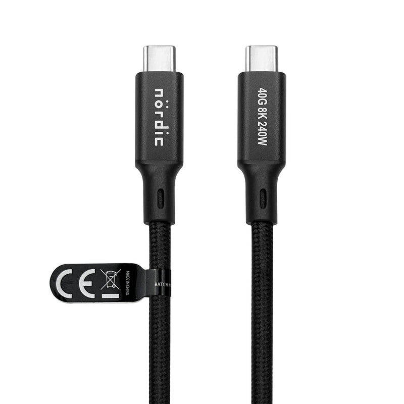 NÖRDIC 1.5m USB4 USB-C to C nylon braided cable PD3.1 240W 40G 8K60Hz 4K144Hz Black