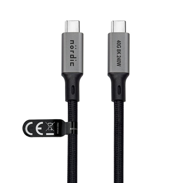 NÖRDIC 1.5 m USB4 USB-C to C nylon braided cable PD3.1 240W 40G 8K60Hz 4K144Hz gray