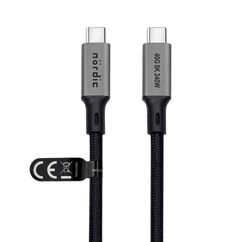 NÖRDIC 1.5 m USB4 USB-C to C nylon braided cable PD3.1 240W 40G 8K60Hz 4K144Hz gray