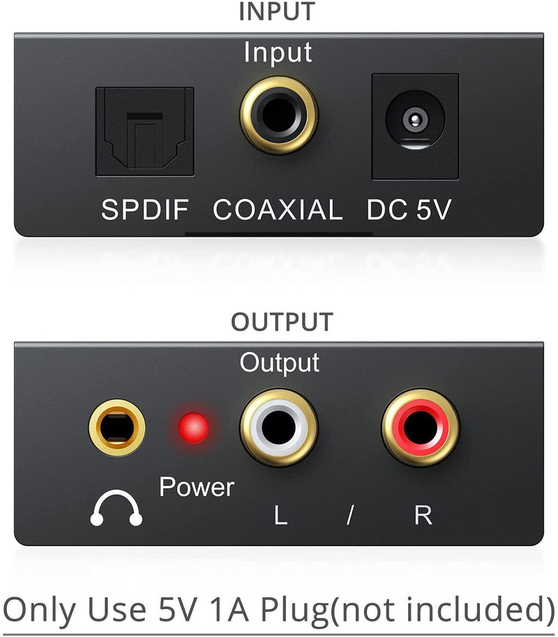 NÖRDIC 192KHz Digital to Analog audio converter, Toslink and Coaxial to RCA L/R and 3.5mm AUX D/A convertor