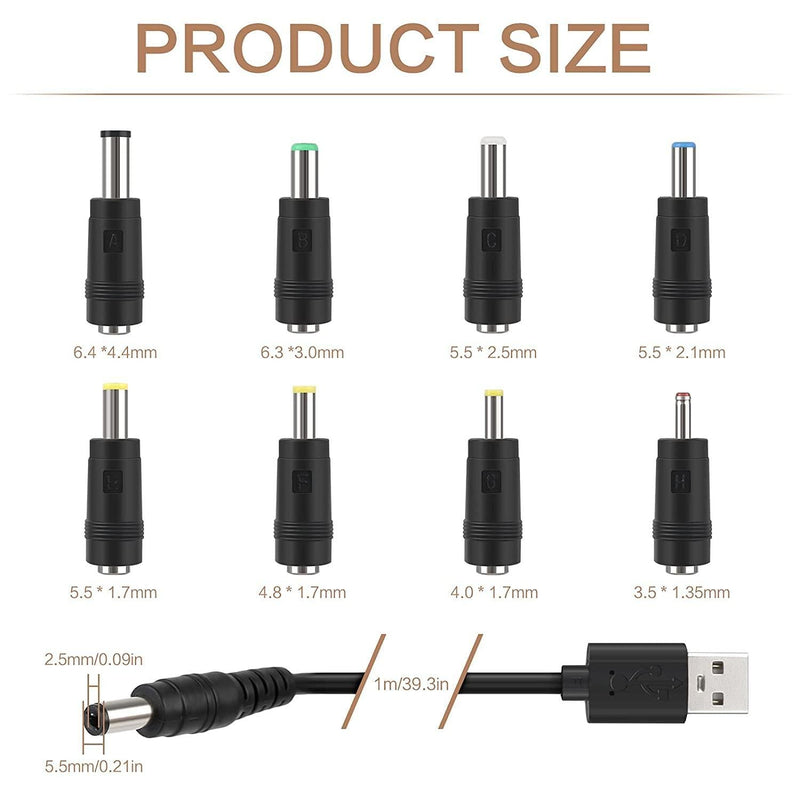 NÖRDIC 1m Strömkabel USB till DC med 11 kontakter USB DC POwer