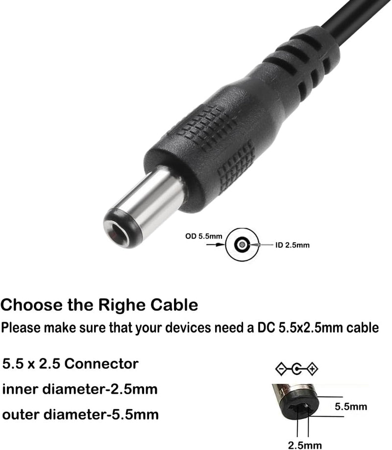 NÖRDIC 1 m USB-A cable to DC 5.5×2.5 mm 2A