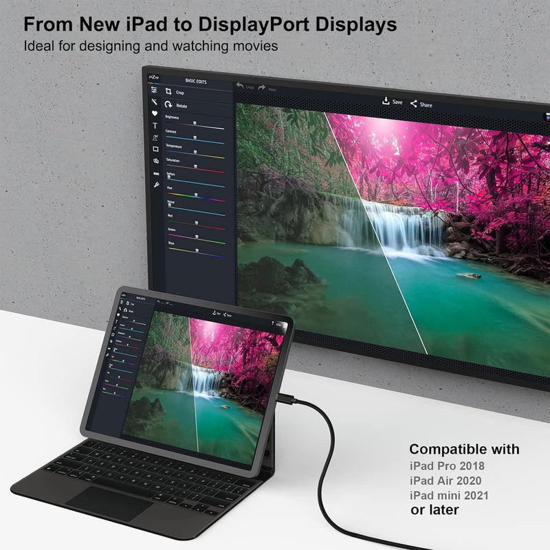 NÖRDIC 1m USBC to Displayport cable UHD 4K 60Hz 21.6Gbps DP Alt Mode 1.2 HDCP Aluminum connectors Space Gray