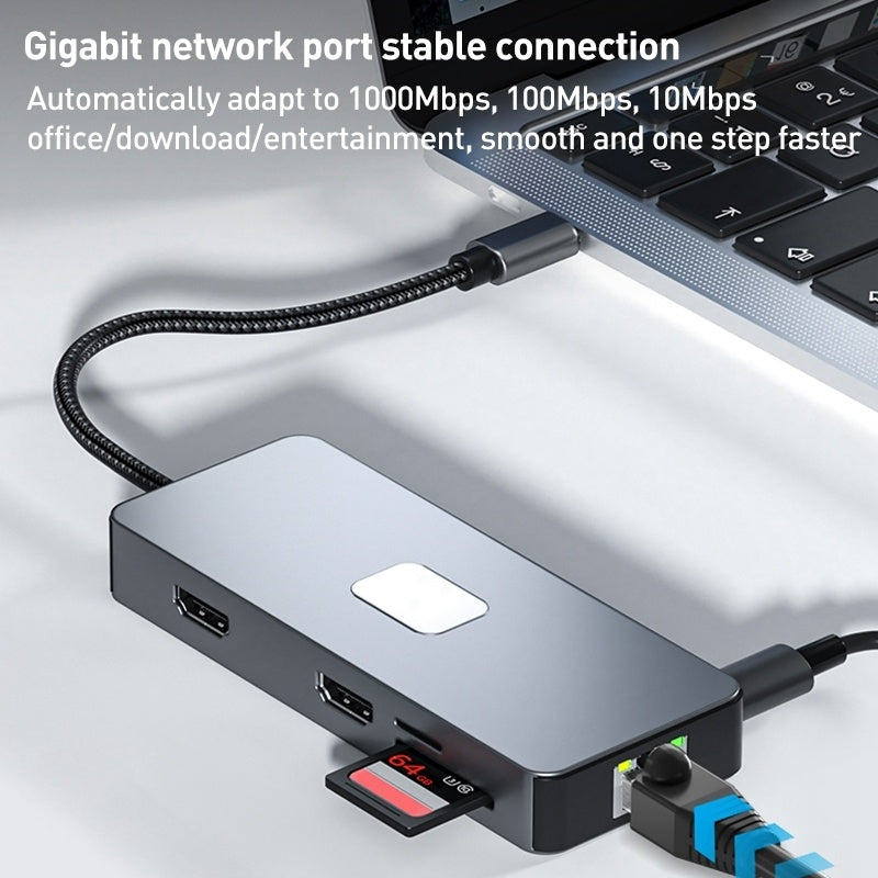 NÖRDIC 1 to 10 USB-C docking station 2xHDMI 4K60Hz 3xUSB3.0, 1xUSB-C, 1xRJ45 GigaLan, 1xPD100W, 1xSD & 1xMicroSD