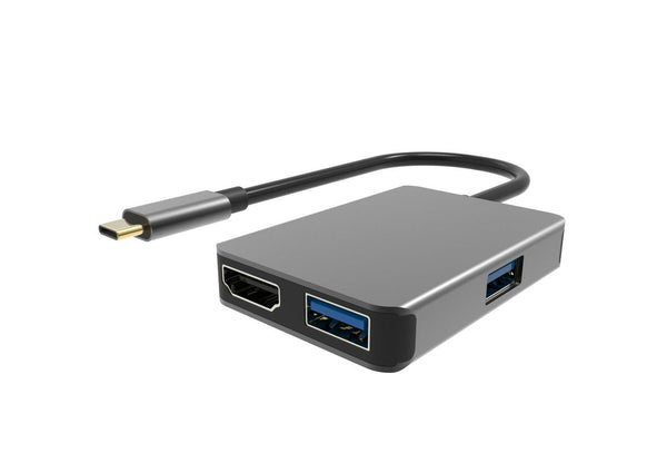NÖRDIC 1 to 4 USB C Docking station 1xHDMI 4K 30Hz 1xUSB C 60W PD 2xUSB3.1 5Gbps Aluminum Space Gray