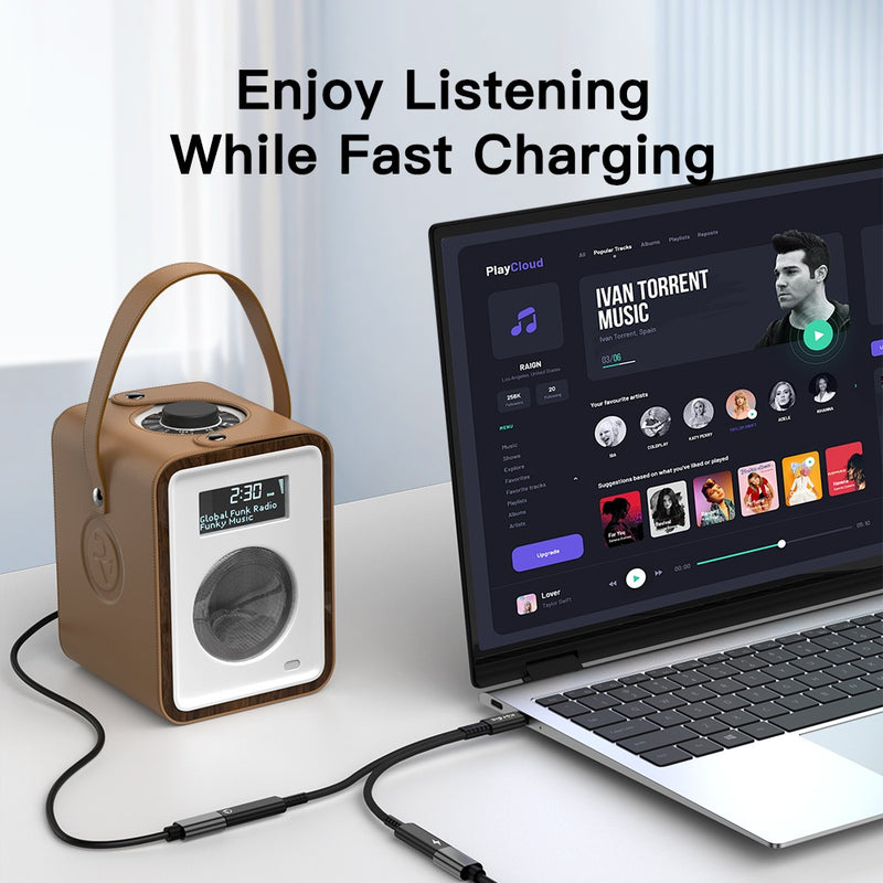 NÖRDIC 1 to 2 USB-C to 2xUSB-C Headphone Adapter with 60W Charging