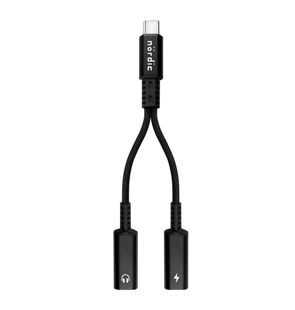 NÖRDIC 1 to 2 USB-C to 2xUSB-C Headphone Adapter with 60W Charging
