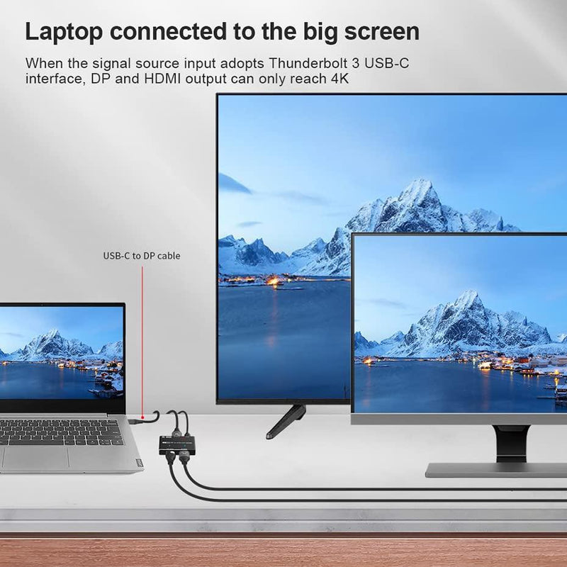 NÖRDIC 1 to 2 splitter 1xDisplayport to 1xHDMI and 1xDisplayport 8K30Hz support for MST and HDR