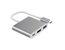 NÖRDIC 1 to 3 Docking USBC to HDMI 4K 30Hz USB C Power Delivery 60W and USB A 3.1 Silver 5Gbps