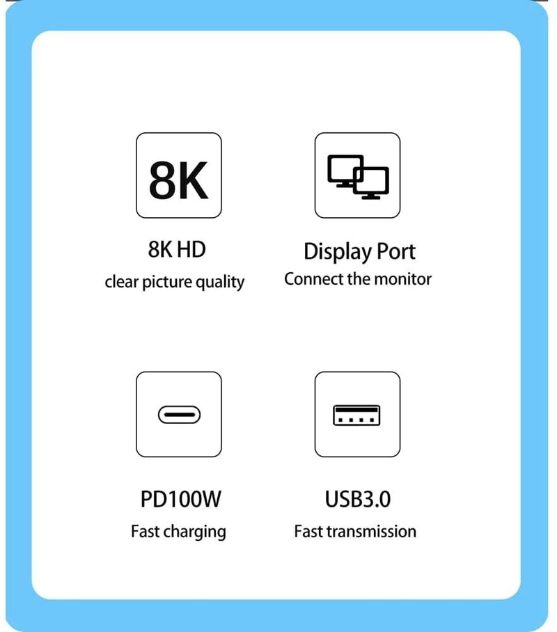 NÖRDIC 1 to 3 Docking station USBC to 1xDP 8K60Hz 1xUSBC 100W PD and 1xUSB-A 5Gbps