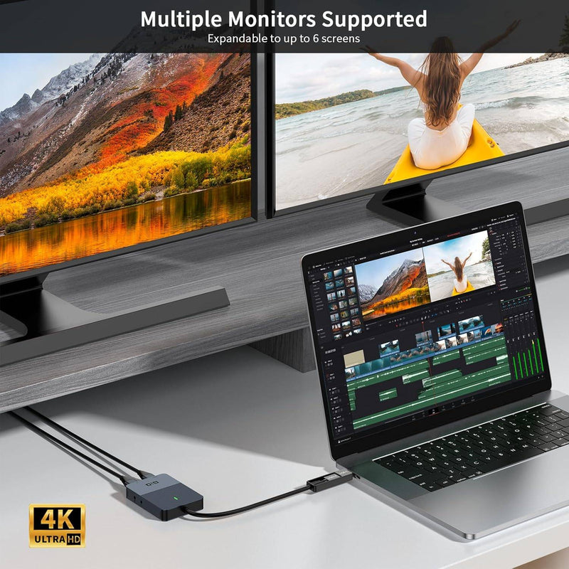 NÖRDIC DisplayLink 1 to 4 Docking Station 2xHDMI 2K@60Hz USB-A & USB-C Compatible with USB 4, Windows and Mac1