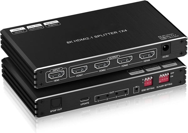 NÖRDIC 1 to 4 HDMI 2.1 Splitter 8K 60Hz 4K120Hz VRR Free-/G-Sync CEC, S/PDIF Extractor