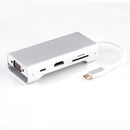 NÖRDIC 1 to 8 C USB Aluminum Docking 1xHDMI 4K 1080p 30Hz 1xVGA 3xUSB 3.1 5GBP 1x USB C PD87W 1xSD / TF card reader silver