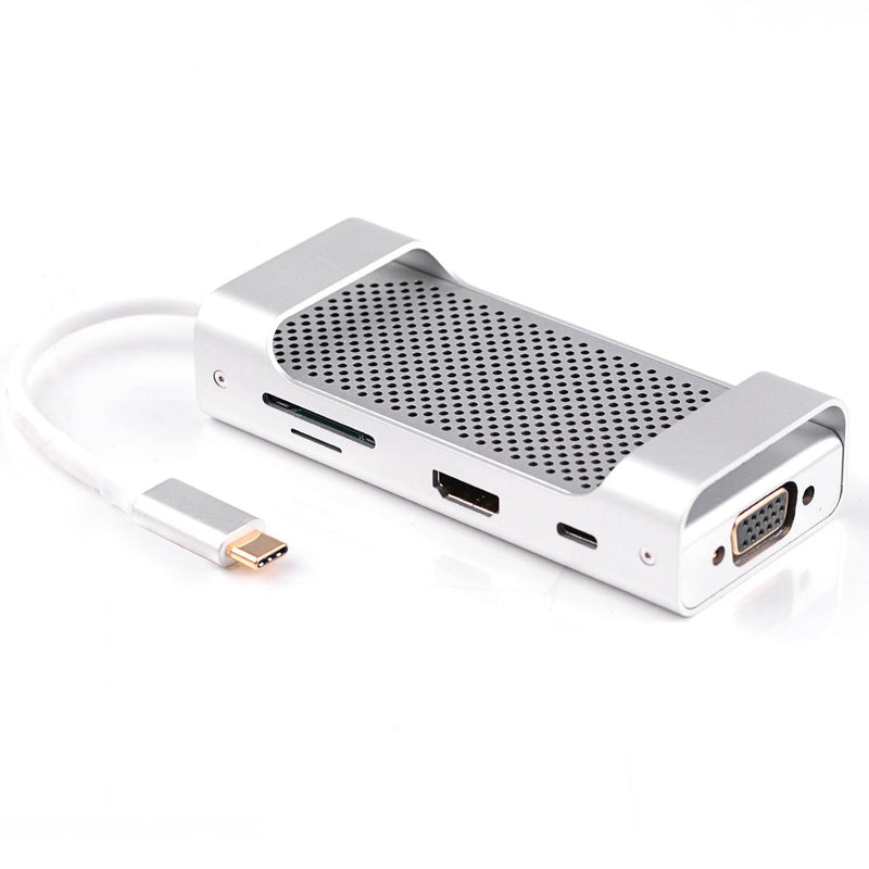 NÖRDIC 1 to 8 C USB Aluminum Docking 1xHDMI 4K 1080p 30Hz 1xVGA 3xUSB 3.1 5GBP 1x USB C PD87W 1xSD / TF card reader silver