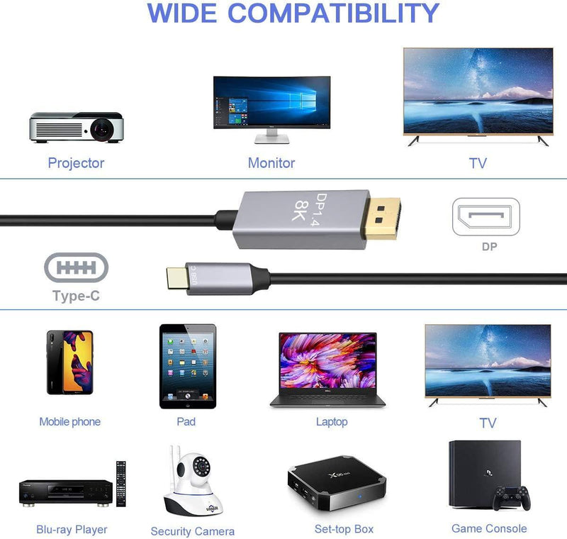 NÖRDIC 20cm USBC to DP 1.4 adapter 8K30Hz 4K120Hz 32.4Gbps