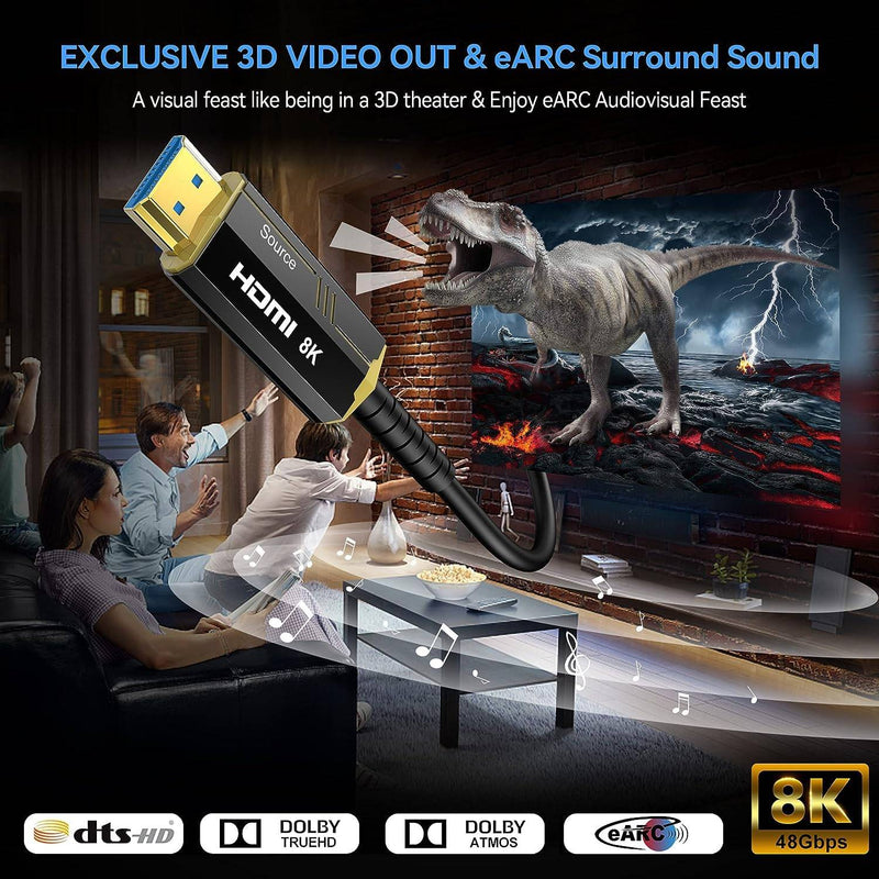 NÖRDIC 20m active AOC optical fiber cable HDMI 2.1 4K 8K 60Hz 120Hz 48Gbps Dynamic HDR eARC, VRR compatible with RTX 3080 3090