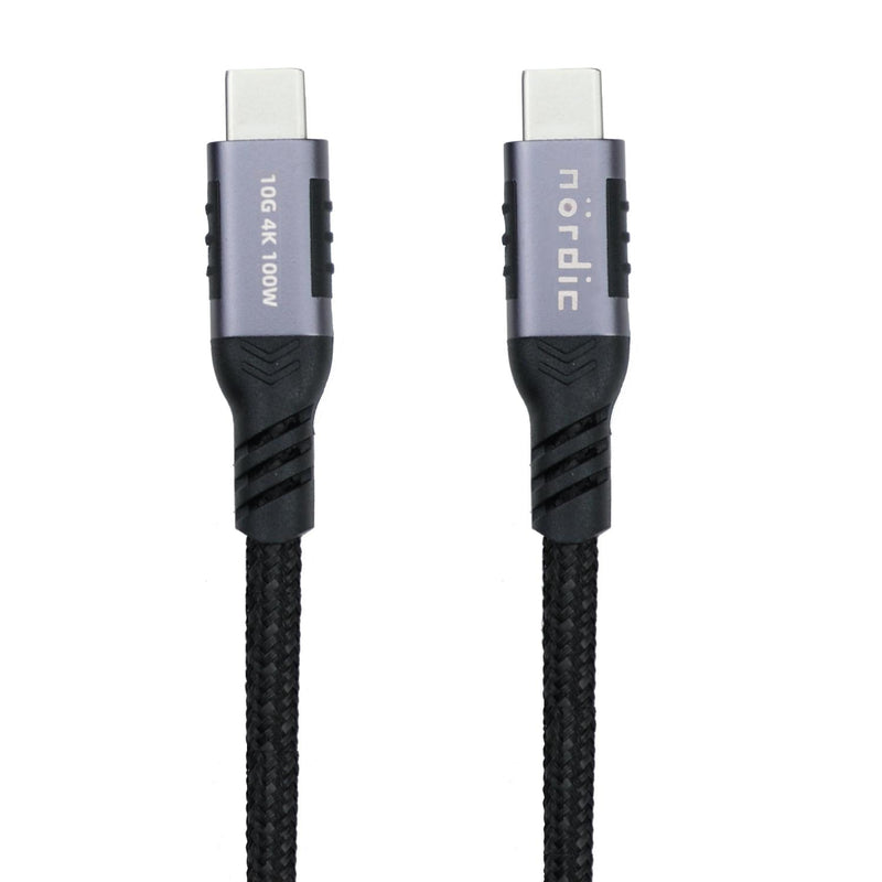 NÖRDIC 25cm USB3.2 Gen2 USB-C to C Nylon Braided Cable Fast Charging with Power Delivery PD100W 10Gbps 5A with Emarker